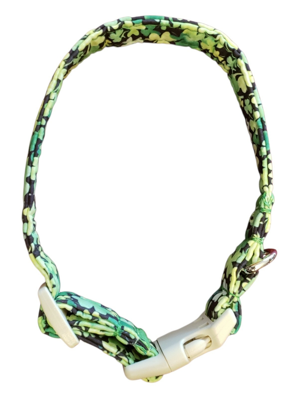 Green Patterned Adjustable Dog Collar with Quick-Release Buckle